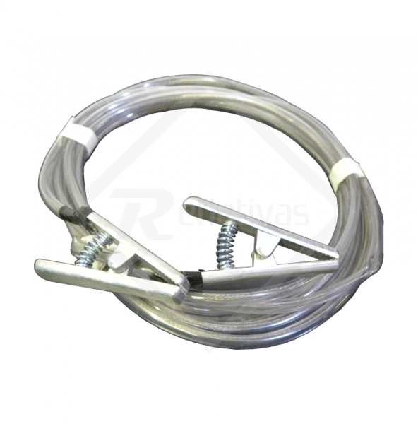 Cabo Terra - 5m Cabo terra ou cordoalha é produzido com cabo de aço revestido por uma mangueira borracha utilizado para aterramento de maquinas, circuitos elétricos ou veículos de transporte.