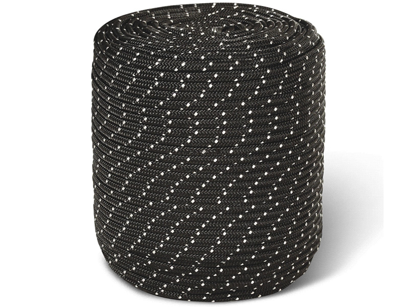 Rolo de Corda Trançada Poliéster Virgem Oleada - 8 mm Preta - Rolo de 210 mts Qualidade e resistência.