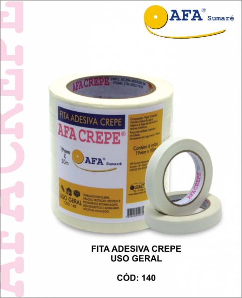 Fita Adesiva Crepe Uso Geral Fita crepe para uso diversos como mascaramento e pintura mobiliária e imobiliária, trabalhos escolares, artesanatos e outros.